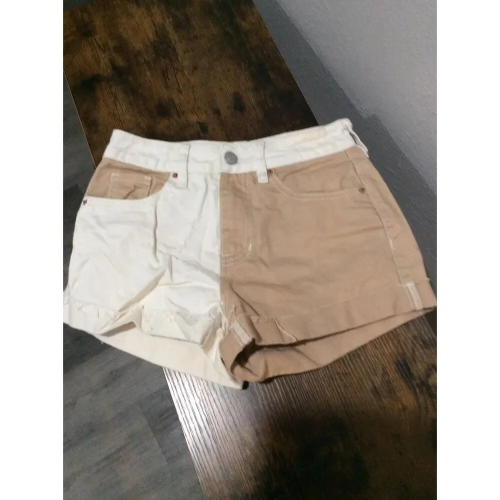 PacSun Pieced Design Cinnamon/Beige Color-block Mom Shorts Size 23 VNC